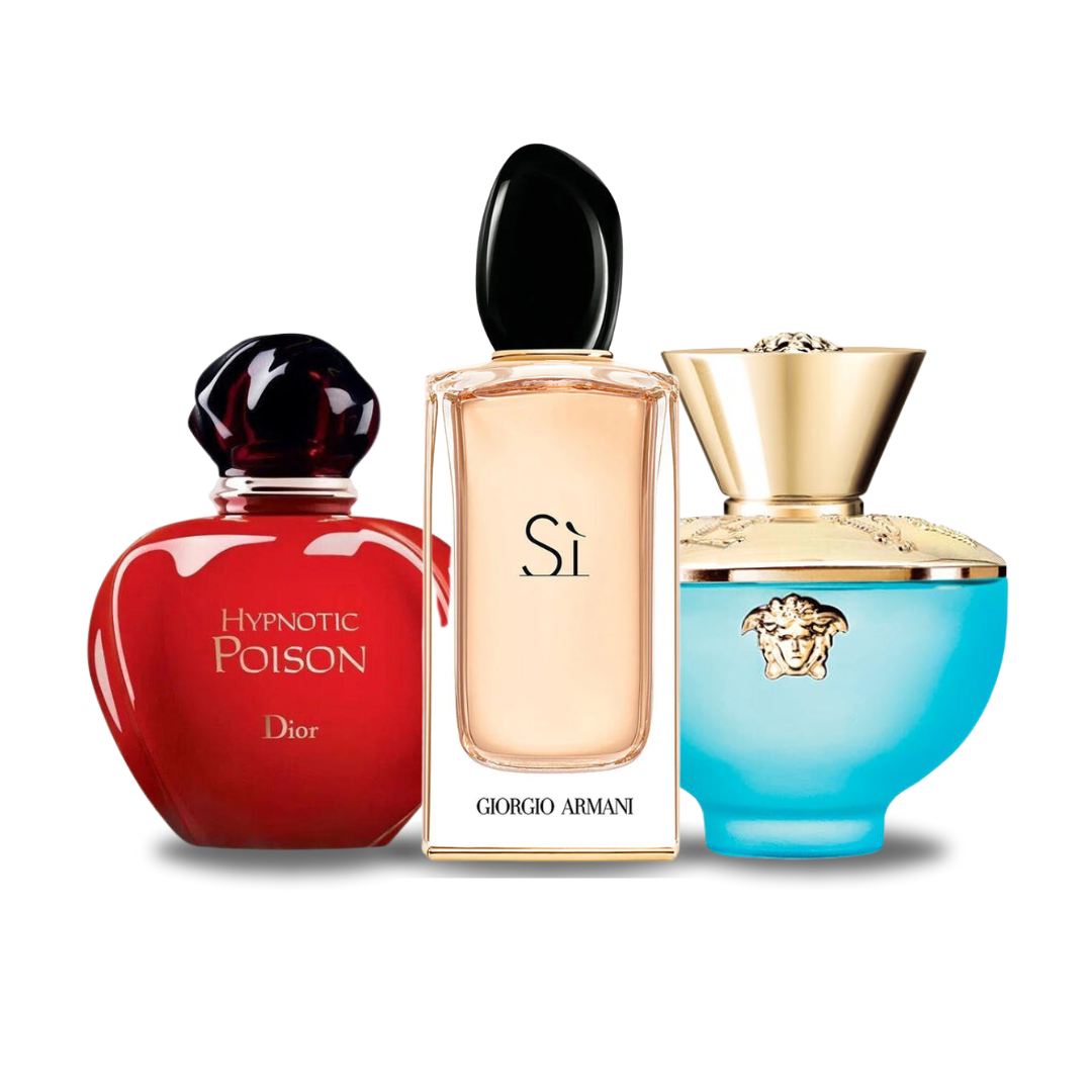 Combo de 3 Perfumes - Hypnotic Poison Dior, Si Giorgio Armani e Dylan Turquoise Versace