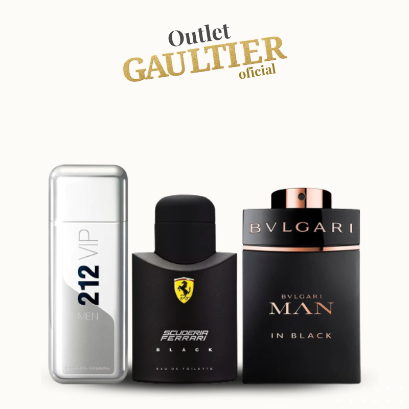 Combo de 3 Perfumes Masculinos - 212 VIP, Ferrari Black e Bvlgari In Black - 100ml