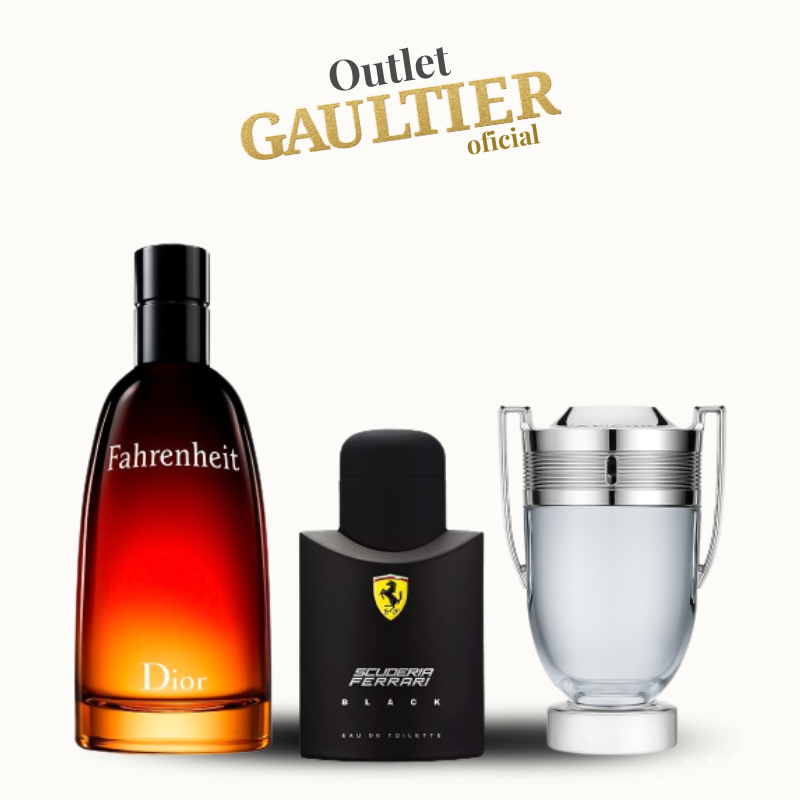 Combo de 3 Perfumes Masculinos - Fahrenheit, Ferrari Black e Invictus - 100ml