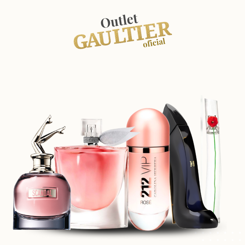 Combo de 5 Perfumes 100 ml Femininos - Scandal, 212 VIP Rosé, La Vie est Belle, Good Girl e Flower by Kenzo