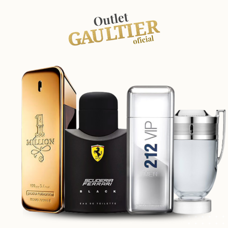 Combo de 4 Perfumes Masculinos - 1 Million, Ferrari Black, 212 VIP NYC e Invictus - 100ml