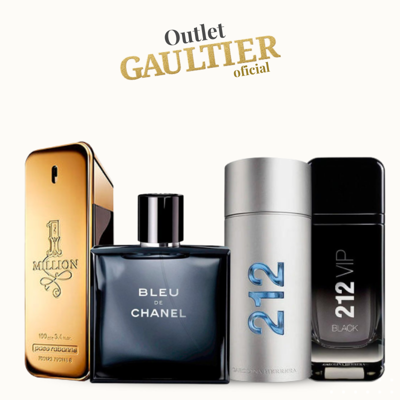 Combo de 4 Perfumes Masculinos 100 ml - 1 Million, Bleu de Chanel, 212 MEN e 212 VIP Black