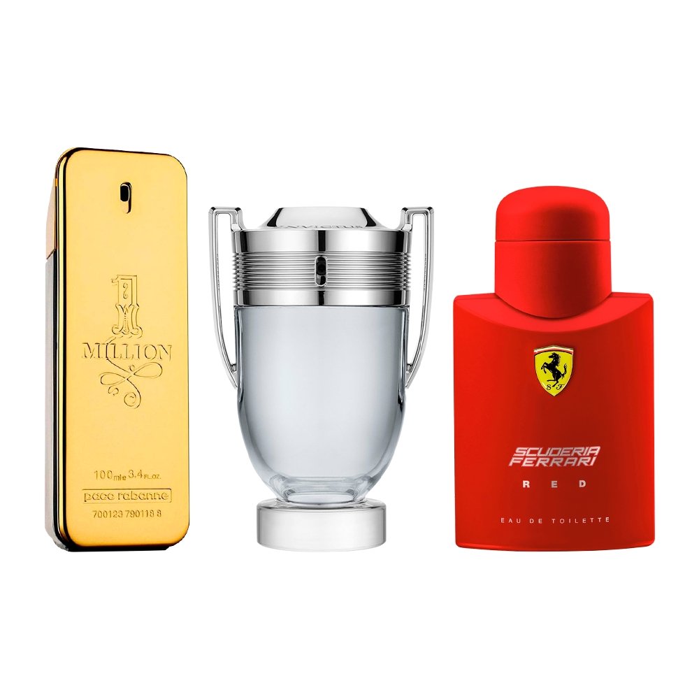 Combo de 3 Perfumes Masculinos - 1 Million, Invictus e Ferrari Red - 100ml