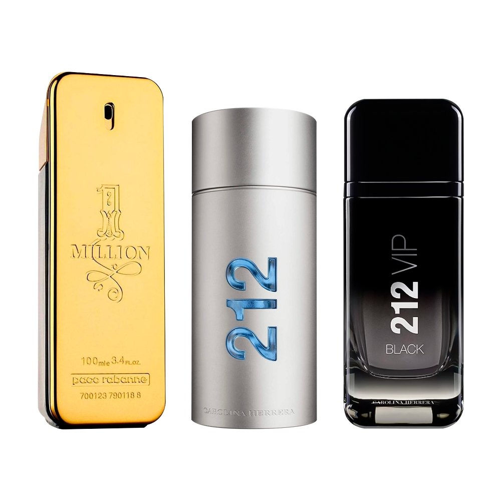 Combo de 3 Perfumes Masculinos - 1 Million, 212 MEN e 212 Black - 100ml