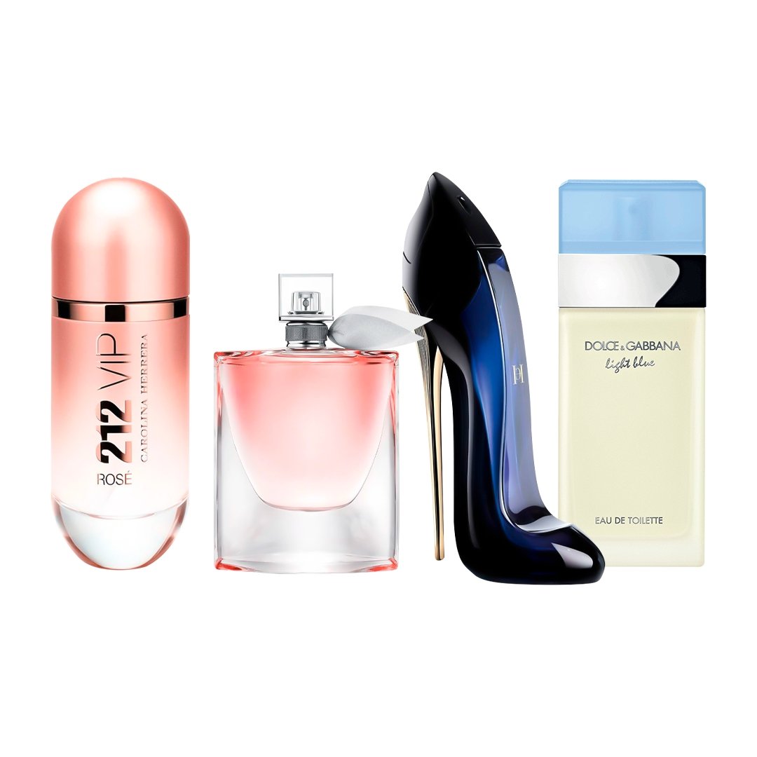 Combo de 4 Perfumes Femininos - 212 VIP Rosé, La Vie est Belle, Good Girl e Light Blue - 100ml